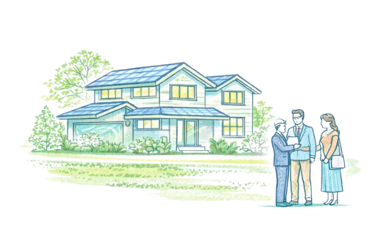 不動産屋が家を案内するイラスト